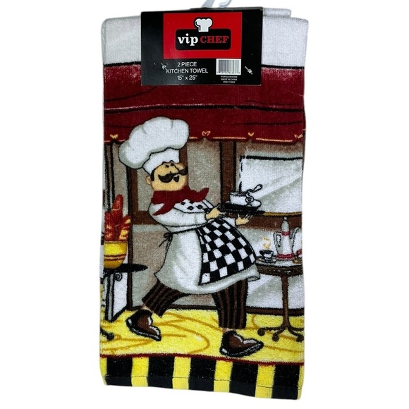 VIP Chef KitchenTowel Set Absorbent Cotton 2 Pieces Yellow Black 15 x 25 Inch - Picture 16 of 16